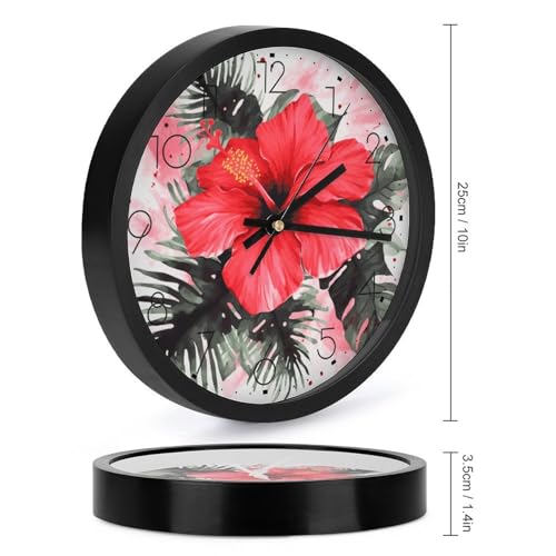 Horloge murale numerique decorative avec cadran hibiscus rouge - 3