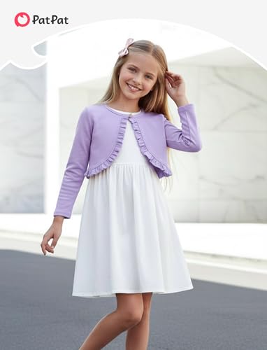 Image of PATPAT Girls Cardigan Bolero Size 4-12 Years Kids Knit Long Sleeve Ruffle Open Front Button Cover Up Cropped Tops for Girls