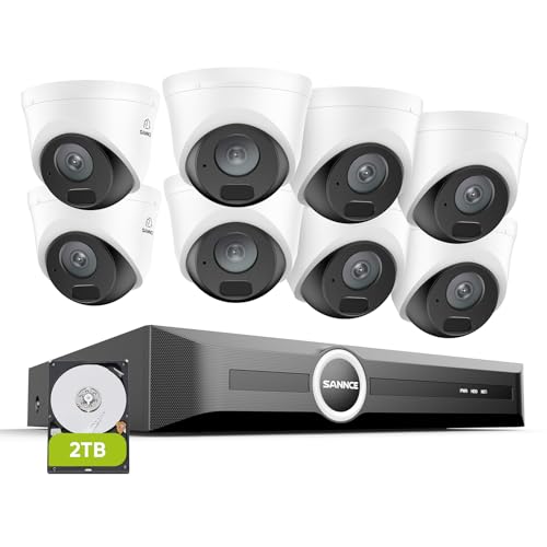 SANNCE POE Überwachungskamera Set 5MP 8CH NVR+8 * 5MP Wasserdicht Kamera mit 2TB Festplatte Smart IR LEDs,Bewegungserkennung,APP Alarm,Nachtsicht bis zu 30 Meter