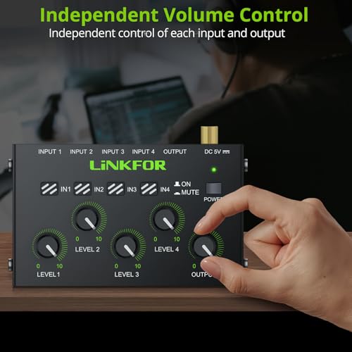 Mélangeur audio 3,5 mm mini console mixage 4 canaux alimentée jack - 3