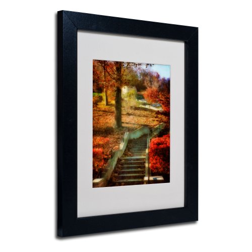 Trademark Fine Art Autumn Stairway Matted Framed Art by Lois Bryan with Black Frame, 11 by 14-Inch
