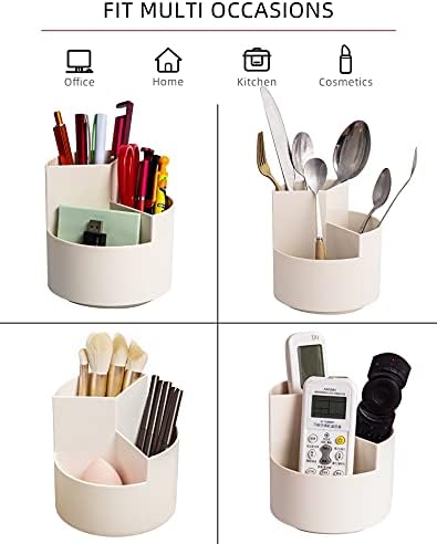 Desk Pen Holder, 3 Slots 360-Degree Spinning Organizer, Desktop Storage for Office, School, Art Supply, Kids - White 4