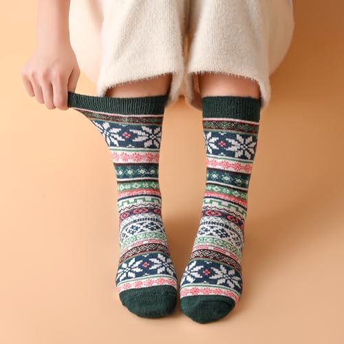 Image of Wool Socks for Women - 5 Pairs Winter Warm Wool Socks, Soft Cozy Knit Wool Socks for Women Men Gift for Women