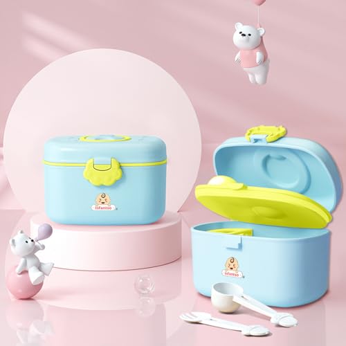 Image of Feed Ease (2-in-1) Baby Milk Powder & Food Container 240gms | BPA-Free, Leak-Proof Bear Box, Travel-Friendly with Spoon & Fork, Baby Essential Food Storage Box, Snack Box, Baby Milk Powder Box