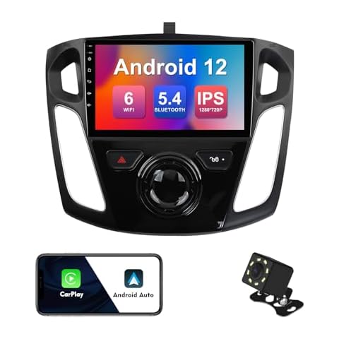 2+32G 9-inch Android 12 Car Stereo for Ford Focus 2012-2018 IPS Touchscreen Screen Car Radio with WiFi 6 Carplay & Android Auto Support Backup Camera GPS FM Navi Bluetooth 5.4 SWC Cover