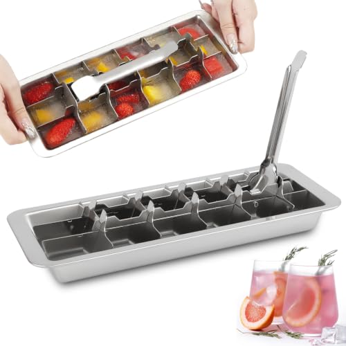 Stainless Steel Ice Cube Tray, Metal Ice Cube Trays for Freezer with Easy Release Lever, 18 Cubes...