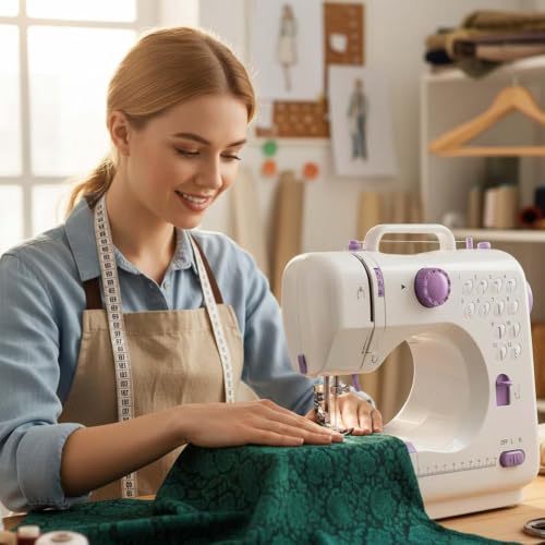 Image of This lightweight Sewing machine is designed for convenience and versatility. Sewing Machine for Beginners,Portable 12 Built-in Stitches,(High-Low Speeds),505UJH.DC Power Supply Method.