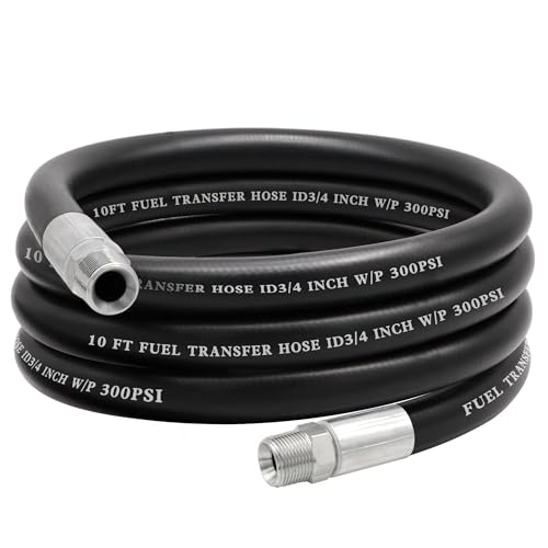 Jeemiter Fuel Transfer Hose, 3/4 Inch × 10 Feet Pump Hose with 3/4" Male End Fittings for Dispensing Diesel Gasoline Kerosene Biodiesel