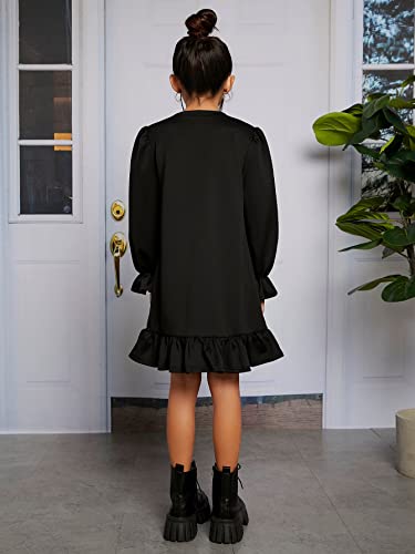 WDIRARA Girl's Bow Print Rhinestone Flounce Sleeve Crew Neck Ruffle Hem Smock Dress2