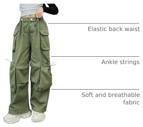 Image of Girls Cargo Pants Wide-Leg Straight Streetwear, 6-14 Years