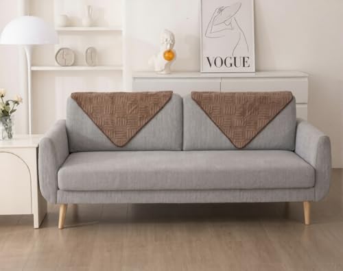 Image of HOMETHREADS Innovative Premium Velvet Sofa Cover Mat with PVC Backing for Non-Slip Comfort (L Brown, 1Pc Backrest | 70x70cm)