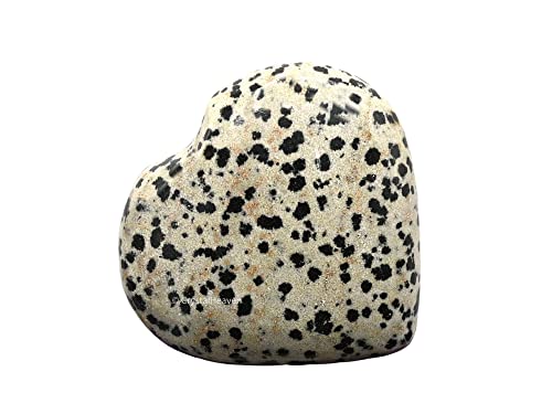 Image of Certified Dalmatian Jasper Crystal Heart Palm Pebbles Stones for Anxiety Stress Relief Massage - AAA Grade Original Healing Gemstone Agate Heart Palm Stone for Yoga Meditation Spiritual