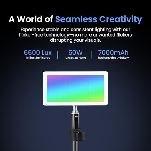 Image of HIFFIN PL-50W Portable RGB Video Light | 50W Power | 2500K-9000K Adjustable Color | 7000mAh Battery | 24 FX Modes | 6600lux Brightness | CRI 95+ | Type-C Charging | Perfect for Photography & Video