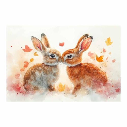 Toile murale minimaliste lapins embrassant art moderne brun 70x100cm