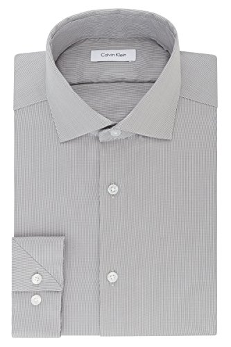 Calvin Klein Men's Non Iron Stretch Slim Fit Unsolid Solid Dress Shirt, Smokey Grey, 15.5