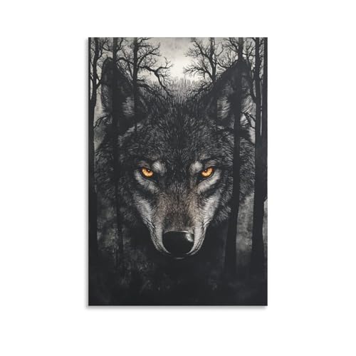 Peinture sur toile loup décoration murale premium pour chambre 50x75cm
