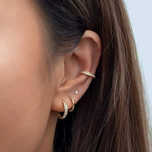 6 Pairs Small Gold Earrings Set for Multi Piercing Hypoallergenic 14K Gold Plated Small Stud Huggie Hoop Multi Pack Earrings for Wome Men Girls