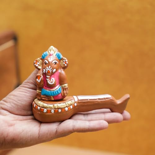 Estatua terracota de Ganesha artesanal pintada a mano miniatura 3