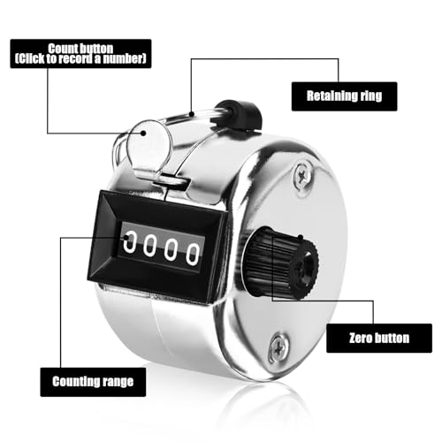 Byffoer 2 Stück Handzähler Zähler,Reihenzähler Metall Zähler Klicker,4-Stelliger Mechanischer Klickzähler Handzähler Metal Klicker für Personenzähler Coaching Golf Reihenzähler Stricken