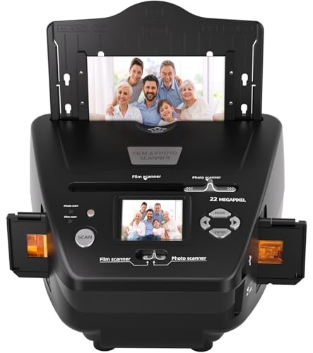 Photo and Slide Scanner with 2.4” LCD Screen, Convert Negatives & Slides 35mm/135 Film, Photo(3R,4R,5R), Business Card to 22MP JPEG Digital Photos, 4GB SD Card Included