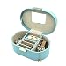 Vlando Small Mirrored Travel Jewelry Box Organizer Storage Case - Faux Leather - Best Gift for Girls (Blue)