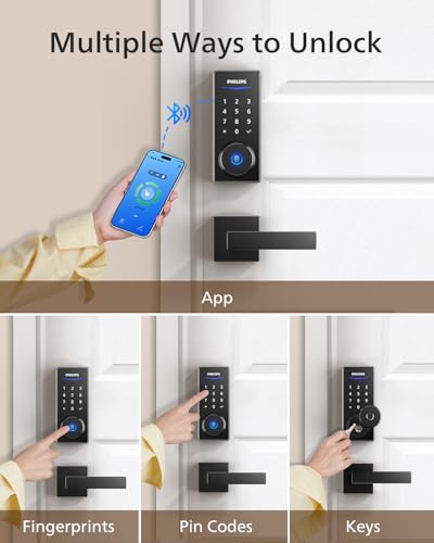 Image of Philips Smart Lock with Handles, Keyless Entry Door Lock Set, Smart Door Lock with 2 Level Handles, Digital Keypad Deadbolt for Front Door, App Fingerprint PIN Code Unlocking, Auto Locking