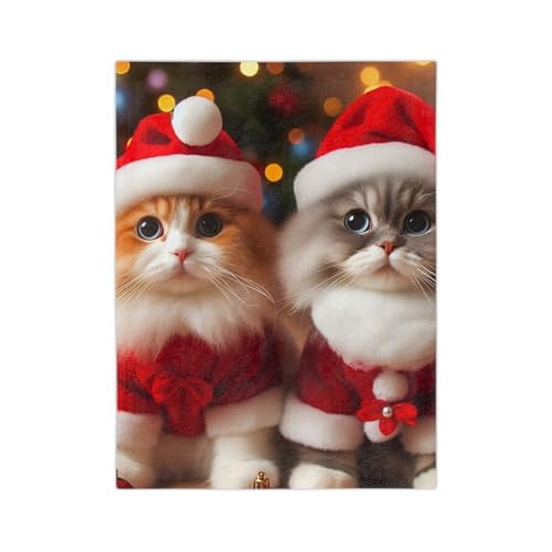 Cozy Velveteen Microfiber Blanket With Cats Dressed As Santa