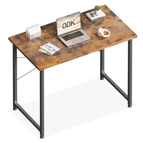 ODK Kleiner Schreibtisch, 80 x 40 cm Computertisch PC Tisch, Schreibtische Braun für kleine Räume, Bürotisch für das Home Office, Arbeitszimmer, Schlafzimmer, Wohnzimmer