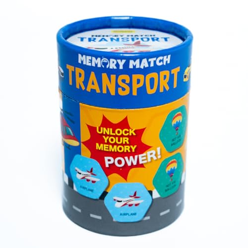 Image of THE BOOK TREE Memory Match Game: Transport - 24 Durable Cards, 12 Vehicle-Themed Pairs, Brain-Boosting Educational Game for Kids, Toddlers, and Families