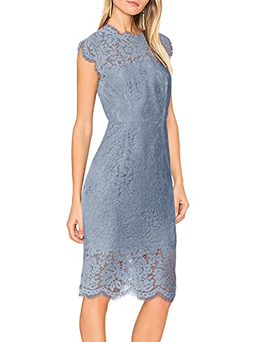 Merokeety LACE001-GRAYBLUE-S Women'S Sleeveless Formal Dress Cocktail Evening Bridesmaid Wedding Guest Midi Dress thumb #1