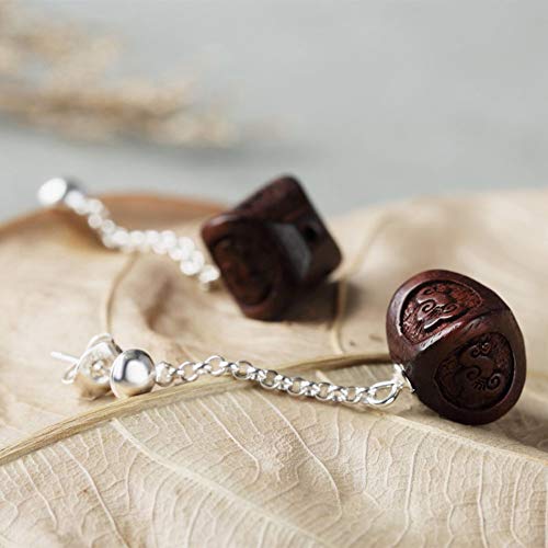 Pendientes largos de plata de ley 925 hechos a mano con ébano retro para mujer 4
