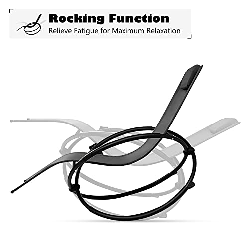 COSTWAY Rocking Lounge Chair, Powder Coated Orbital Zero Gravity Seater with Headrest Pillow and Cup Holder, Outdoor Indoor Folding Moon Rocker Recliner Chairs, 180kg Capacity - Image 3