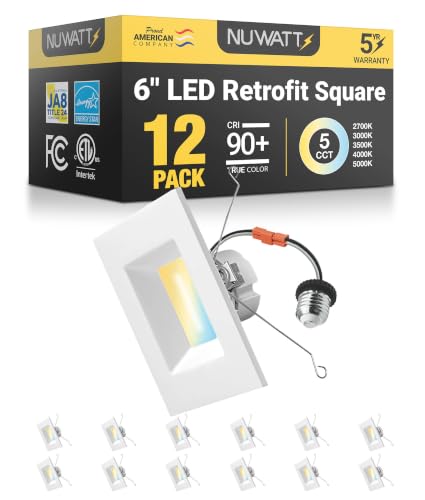 12PK-6-Inch-Retrofit-LED-Square-Recessed-Lighting-CCT-2700-5000K 12PK 6 Inch Retrofit LED Square Recessed Lighting, CCT 2700-5000K - Image 1