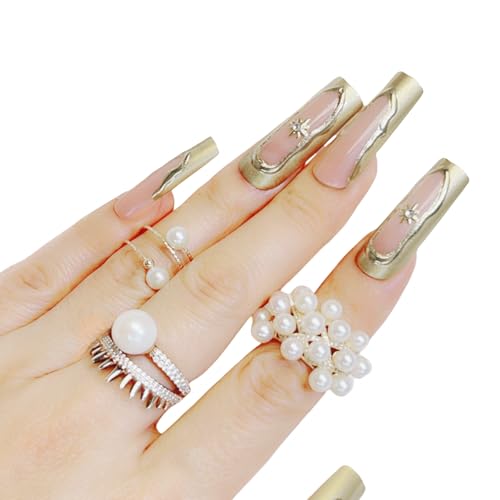 Nailsculpt Press On Nails - Long Square Chrome Powder Fake Nails with Glaze Finish |Salon Quality |24 nail kit -12 Sizes with 48 Jelly tabs| Reusable Durable Effortless- Removal False Nails