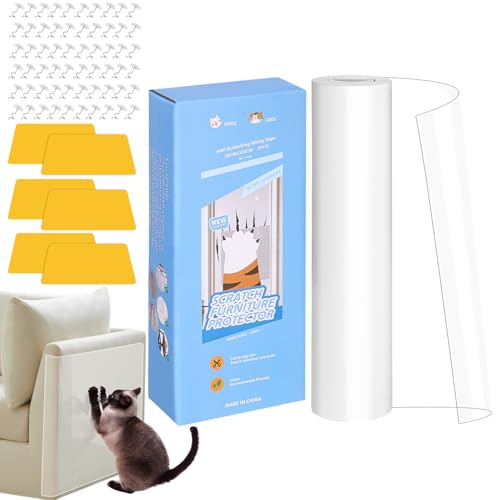 Zaxiva Protection canapé Chat Anti Griffe, 2 Rouleaux 300 cm x 20 cm, Film Protecteur Autocollant Transparent, Anti-Rayures pour Meubles, canapé et Porte, Efficace Film Anti-Rayures pour Chats