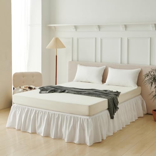 Bed Skirt Full Size Ruffled Bed Skirt with Split Corners, Full Bed Skirts 18 Inch Drop with Platform, White, 18'' Full