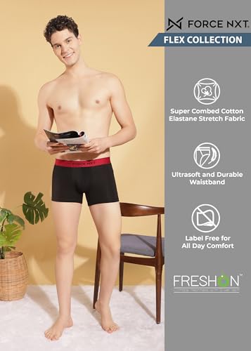 Image of Force NXT Men's Super Combed Cotton Elastane Stretch Fabric Solid Trunk | Ultra Soft and Durable Waistband for Daily Uses | Label Free Outer Elastic Underwear for Men