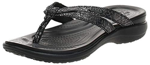 Crocs womens Crocs Women's Capri Strappy | Casual Comfortable Sandals for Women Flip Flop, Metallic Black, 9 US