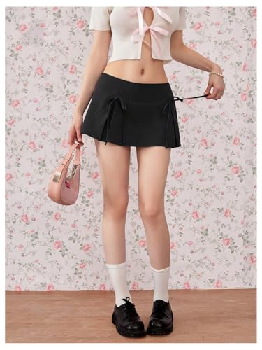 MakeMeChic Women's Y2k Skirts Summer Bowknot Pleated Skirt A Line Preppy Mini Skirts4