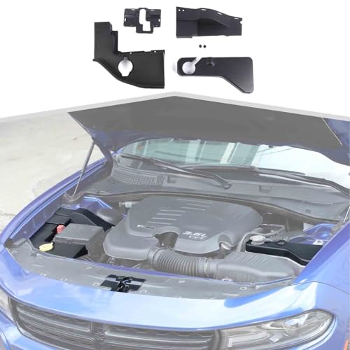 Image of Engine Wire Dust Cover Engine Hood Lock Cover Coolant Pot Cap Windshield Washer Tank Engine Hood Cover Kit Compatible with Dodge Charger 2011-2023 4PCS,Black