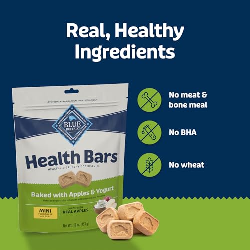 Image of Blue Buffalo Health Bars Apples & Yogurt Mini Dog Biscuits, 32 oz | Smaller Bite, Same Crunch, Oven-Baked, No Chicken By-Product, Corn, Wheat, or Soy