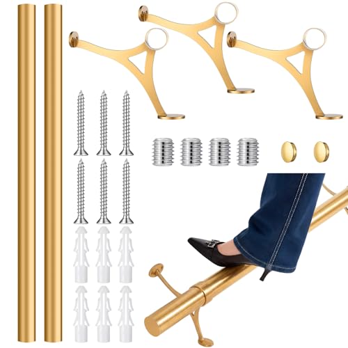 Image of Zonon 6 ft Bar Foot Rail Kit Gold Undercounter Mount Hardware and Tubing Complete Kit Foot Railing for Bar Dome End Cap Stainless Steel Brass Finish for Kitchen Island Indoor Outdoor