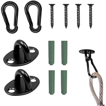 2Pcs Ceiling Hooks with 2Pcs Snap Hooks Stainless Steel Heavy Duty Pad Eye Plate Mount with Bolt Anchors Wall Bracket Eyelet Hook Ring Grommet for Projector Screen Tarp HangingBlack