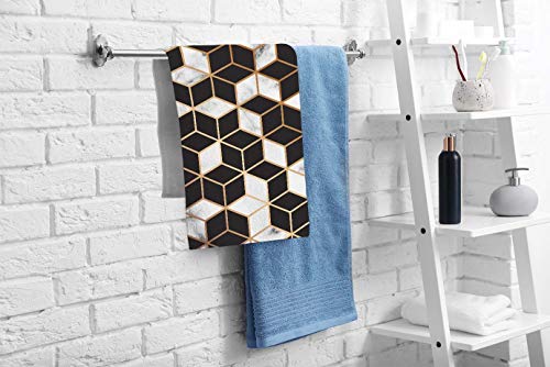 Ofloral Marble Gradient Cubes Hand Towels Cotton Washcloths,Modern Luxurious Marbling Surface Design With Golden Lines Black White Soft Towels For Bath/Kitchen/Yoga/Hair/Face Towel 15X30 Inch #TOP1