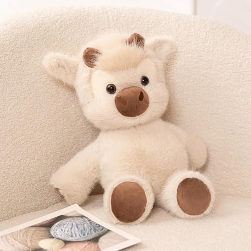 Image of ADORA Running Cow Stuffed Animal Soft Plush Toy 40 cm, Highland Calf Plush Doll, Teddy Cotton Filled Teddy, Soft Cuddle Toy for Kids, Girls & Boys, Cream Khaki Birthday Gift Hugging Toy