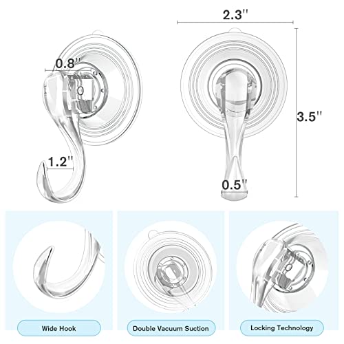 Vis'v Suction Cup Hooks, Small Clear Heavy Duty Vacuum Suction Hooks With Wipes Removable Strong Window Glass Door Kitchen Bathroom Shower Wall Suction Hanger For Towel Loofah Utensils Wreath - 4 Pcs #TOP3