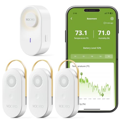 Image of MOCREO WiFi Thermometer Hygrometer, 2000ft Long Range Temperature Humidity Sensor Monitor with Remote App Alerts, Hub with Night Light & 2-Year Data Export, for Home, Greenhouse, Reptile Tank 3 Pack