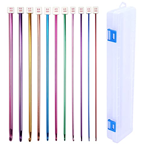 Agujas de Tejer Punto Coloridas Ganchillo 11 PCS Set de Ganchillos Crochet, Ganchillos Crochet Kit Set, Set de Agujas de Punto de Ganchillo Tunecino, para le Tissage Adultos Principiantes 2 a 8mm Cover