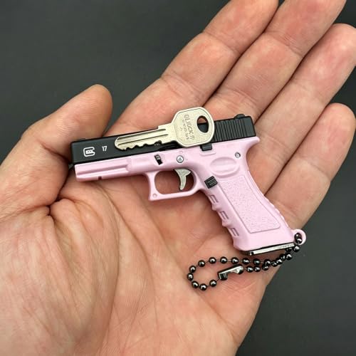 GHTXIO Mini Gun Shape Keychain, Cool Style for Men（Black-pink）