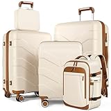 TILYMOL Luggage Sets 5 Piece with Spinner Wheel, 22x14x9 Airline Approved Carry on, PP Hardshell Suitcase Set with TSA Lock, Expandable Lightweight Travel Luggage for Women and Men, White